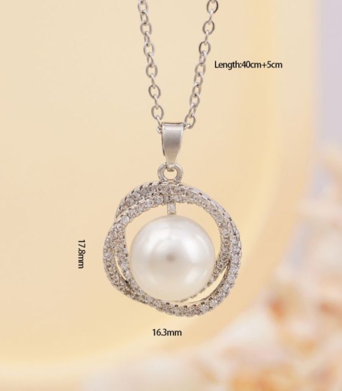 Collar silver diamond pearl round