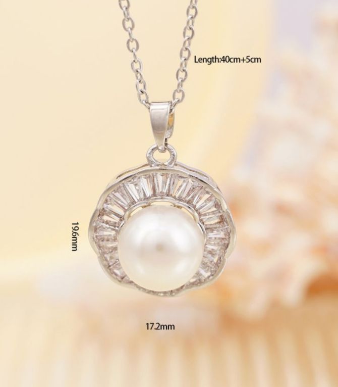 Collar silver diamond pearl