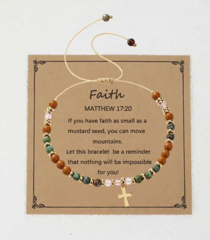 Brazalete natural stone beaded cross