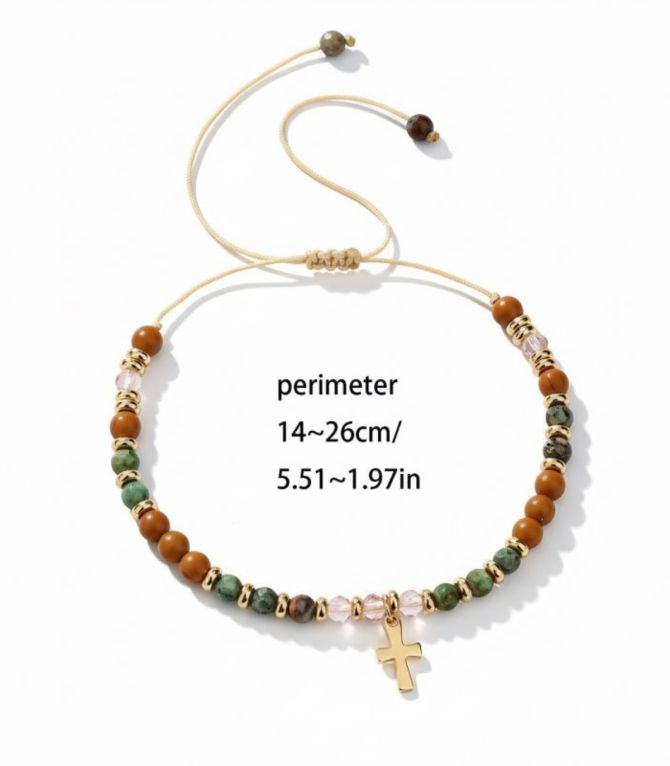 Brazalete natural stone beaded cross