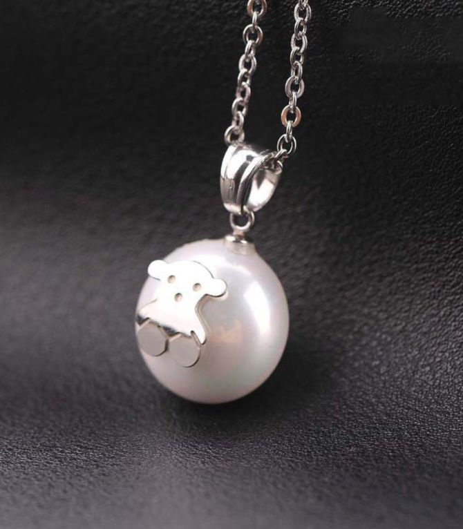 Collar perla oso plata