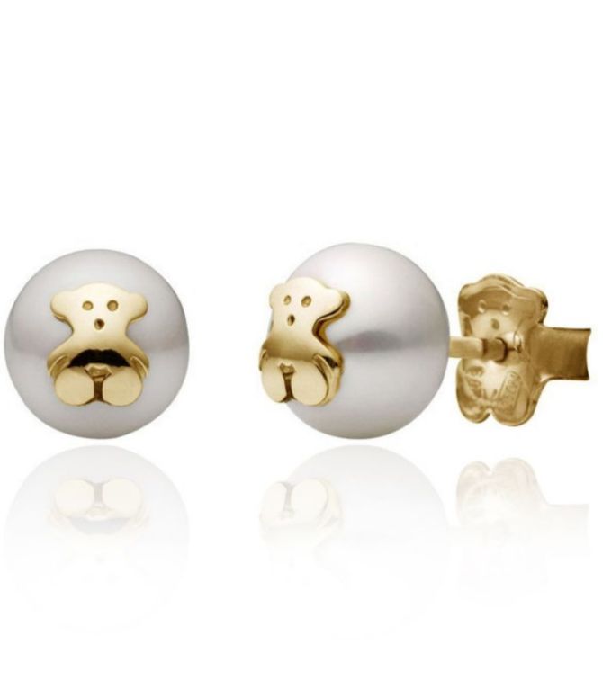 Aretes perla oso dorado
