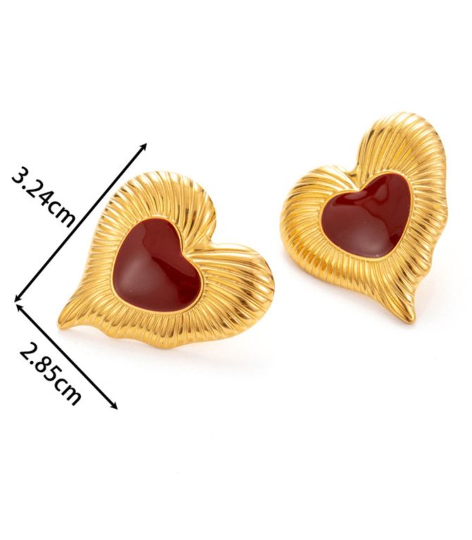 Aretes corazón dorado y rojo