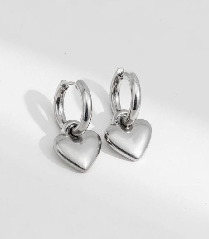 Aretes plata argolla con corazón