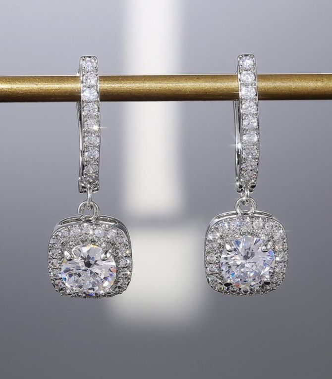 Aretes silver diamond square