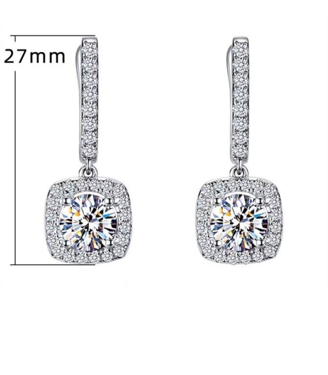 Aretes silver diamond square