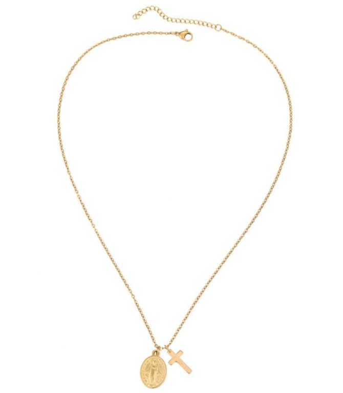 Collar dorado cruz y virgen