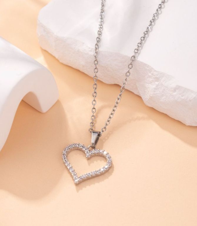 Collar silver diamond heart
