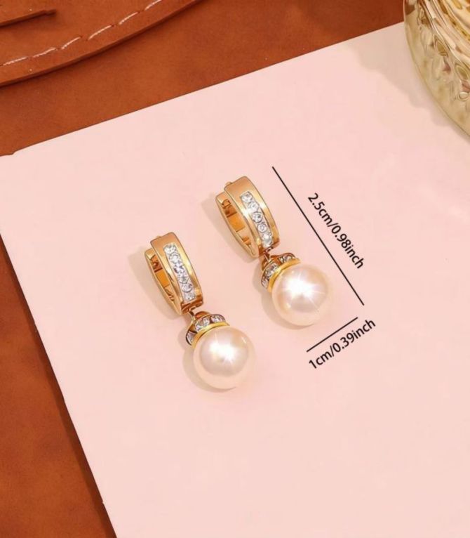 Aretes diamond ball pearl hoop