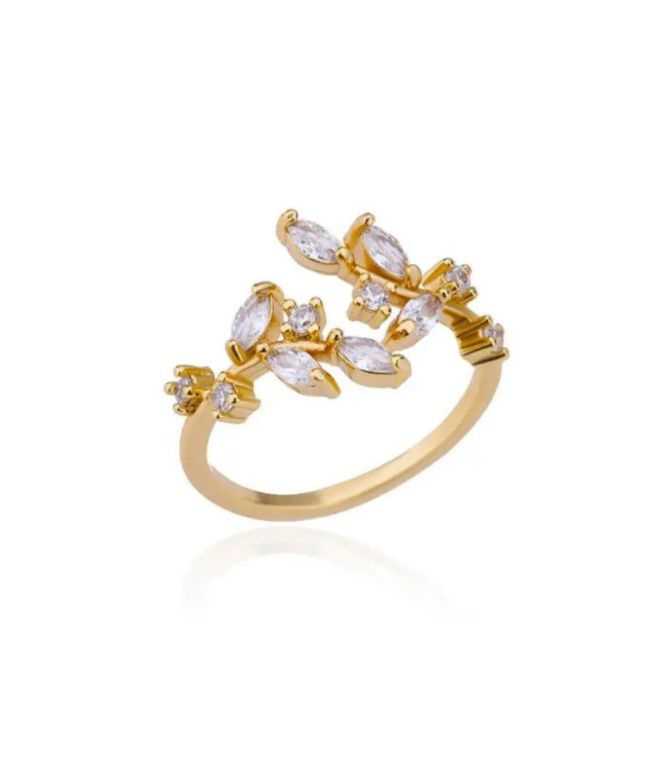 Anillo diamond set leaf
