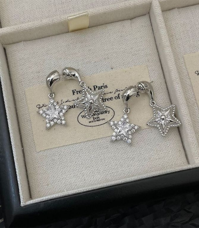 Aretes silver white diamond 925 star