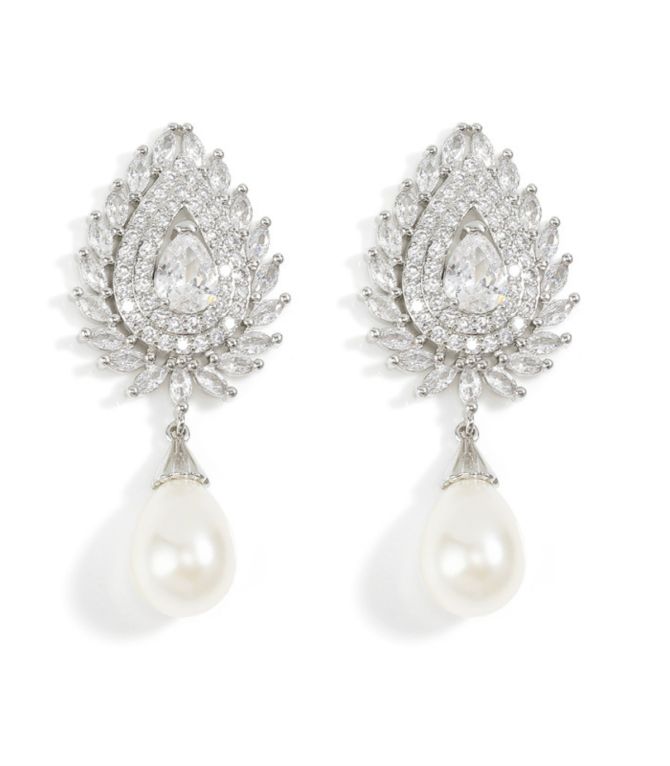 Aretes pearl diamond teardrop