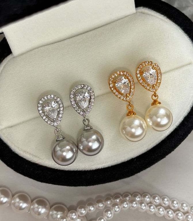 Aretes gold white diamond pearl