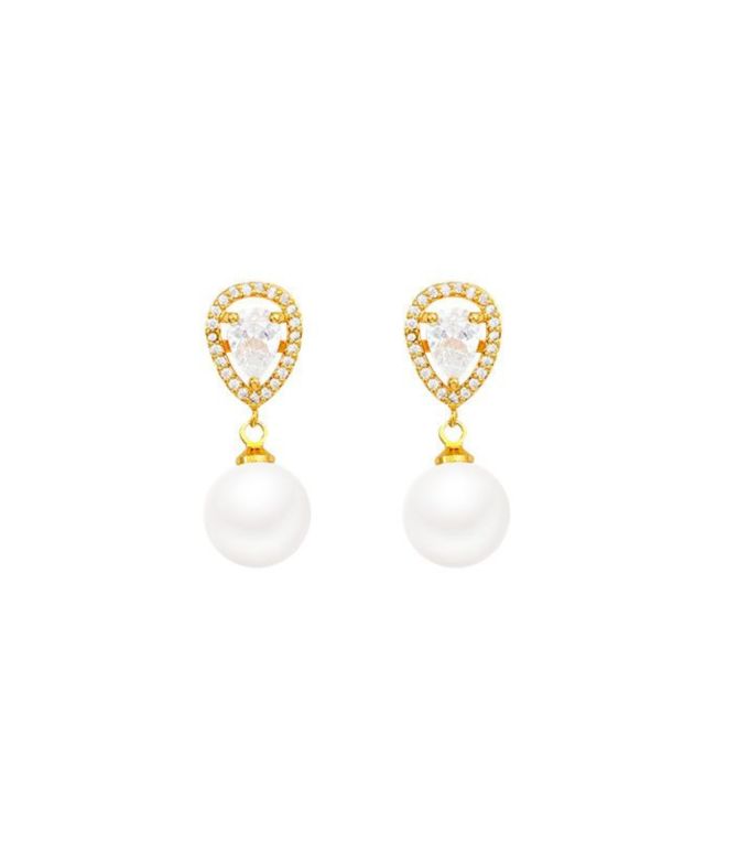 Aretes gold white diamond pearl