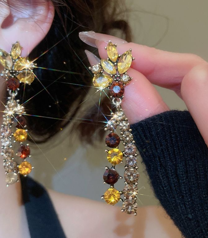 Aretes gold brown diamond tassel