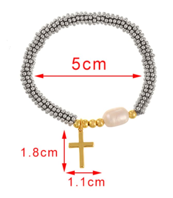 Brazalete silver pearl cross