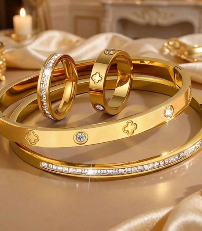 Brazaletes set clover con anillos 7