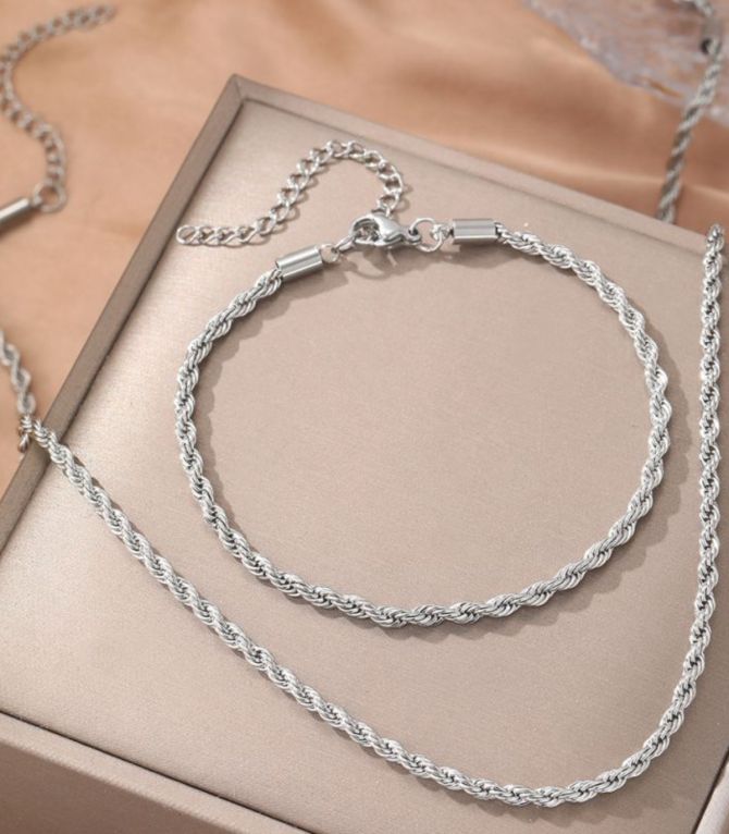 Collar y brazalete twist set plata