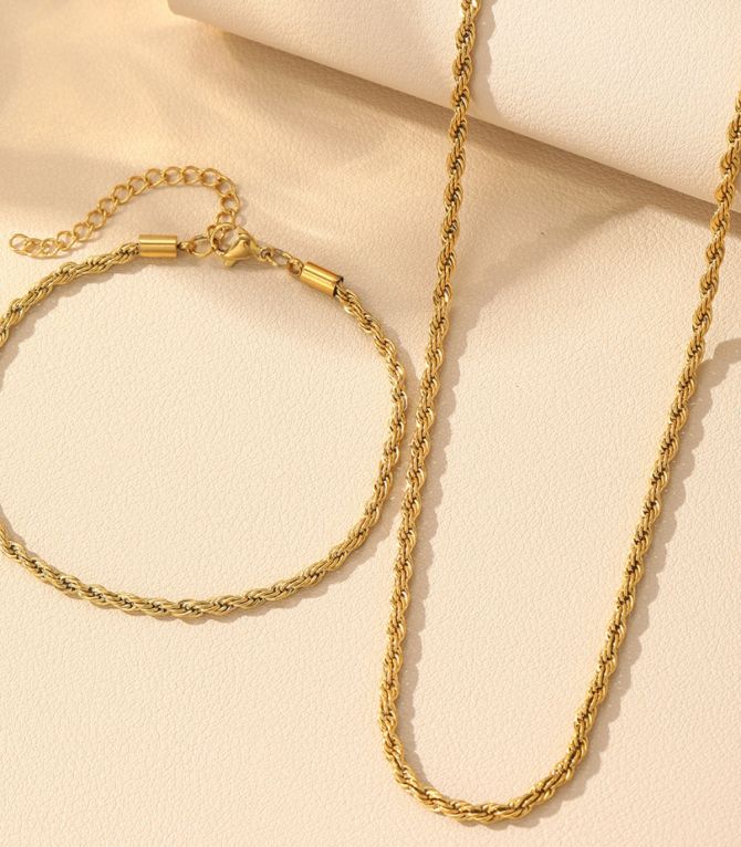 Collar y brazalete twist set dorado