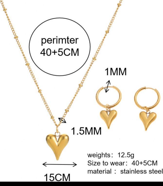 Collar y aretes set dorado corazon
