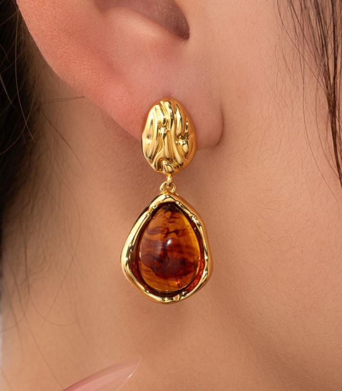 Aretes waterdrop amber