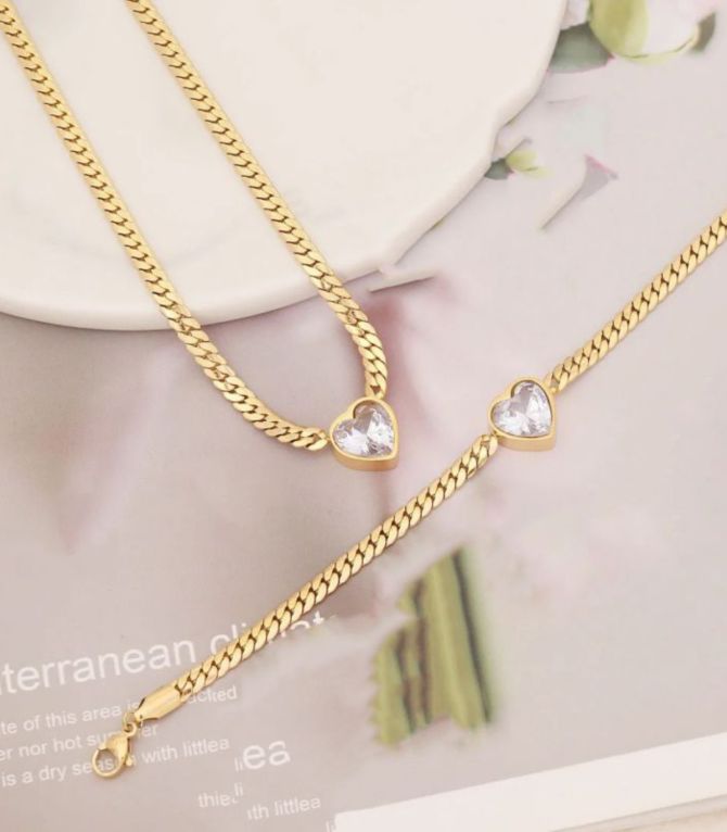 Collar y brazalete set diamond heart