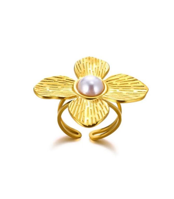 Anillo flor con perla