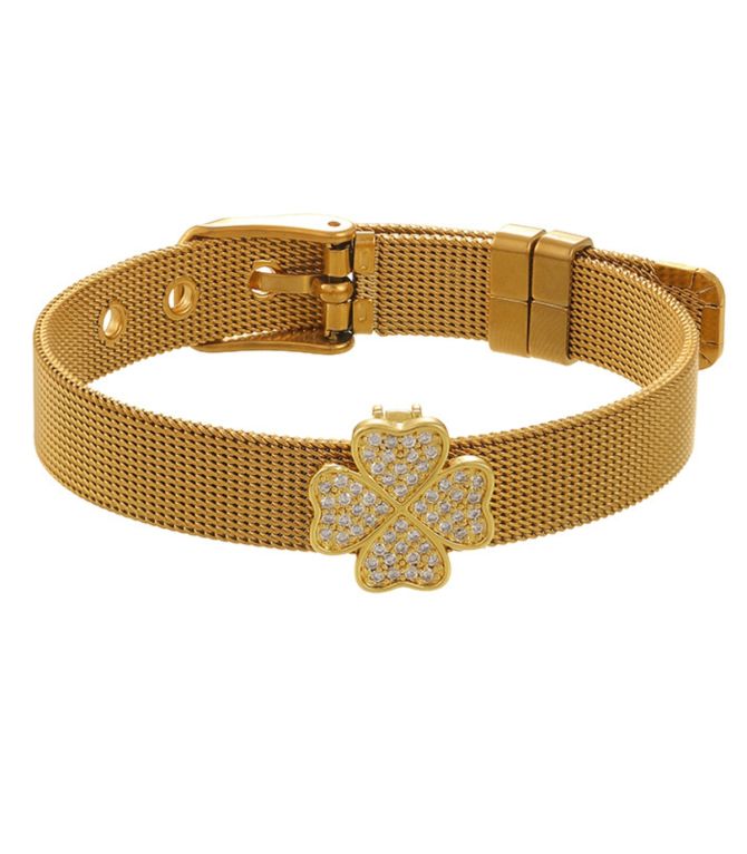 Brazalete gold zircon lucky clover
