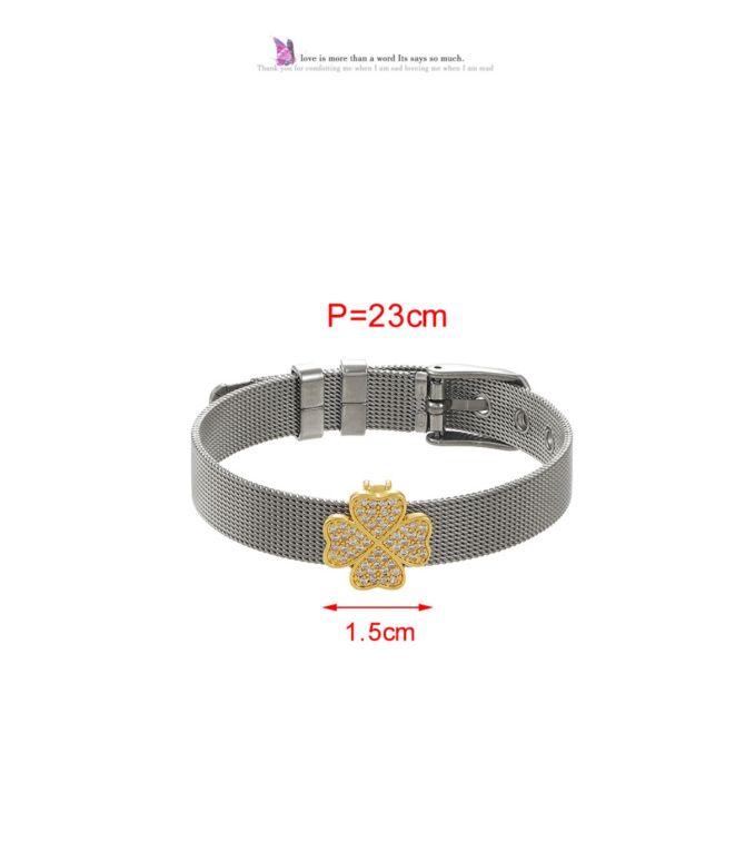 Brazalete gold zircon lucky clover