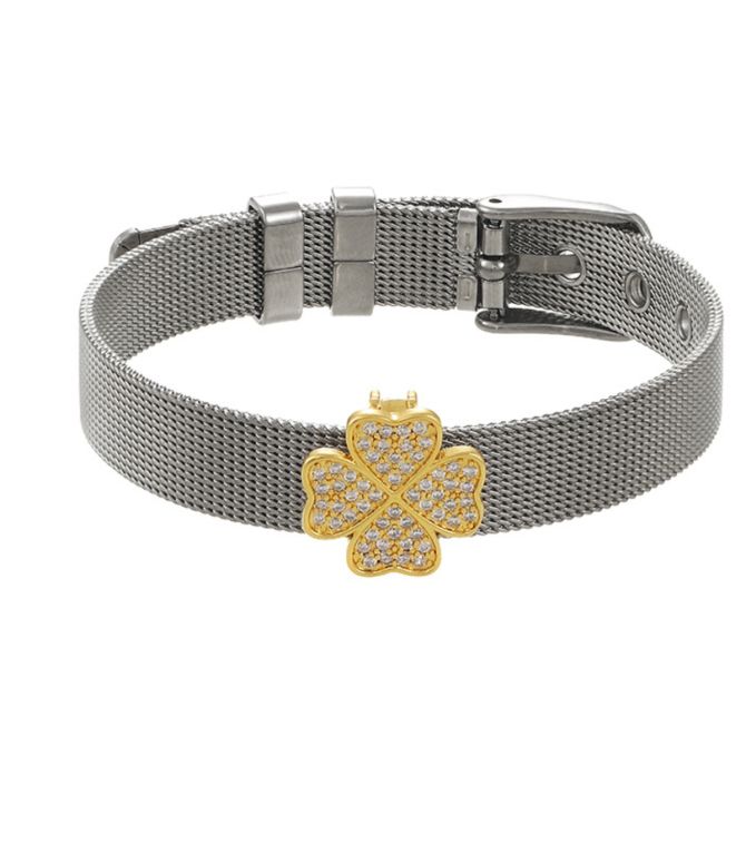 Brazalete silver zircon lucky clover