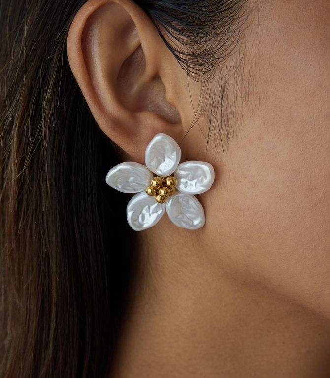Aretes acero flor blanca