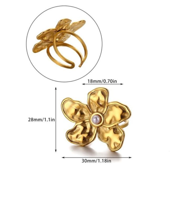 Anillo abierto flor con perla