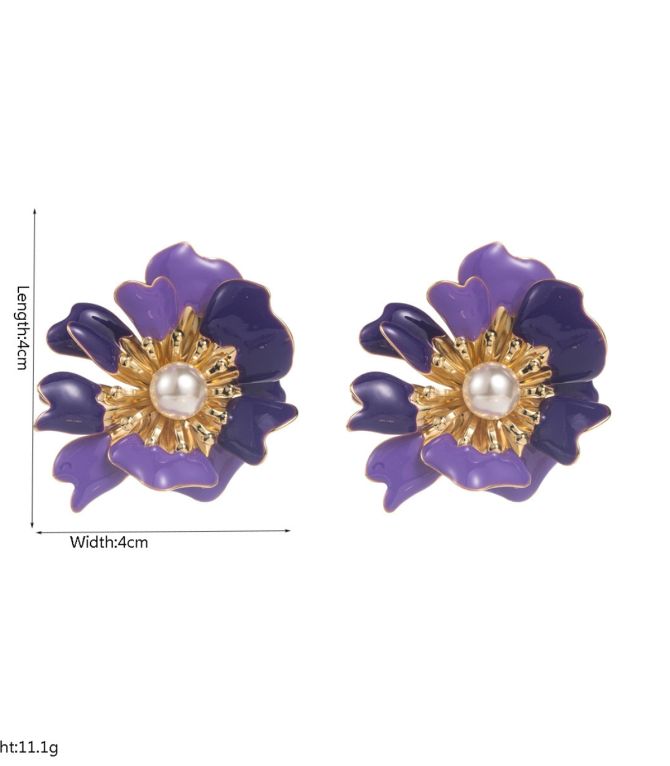 Aretes pearl inlaid 3d flower