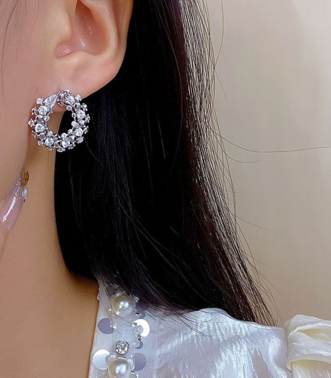 Aretes silver round with diamonds