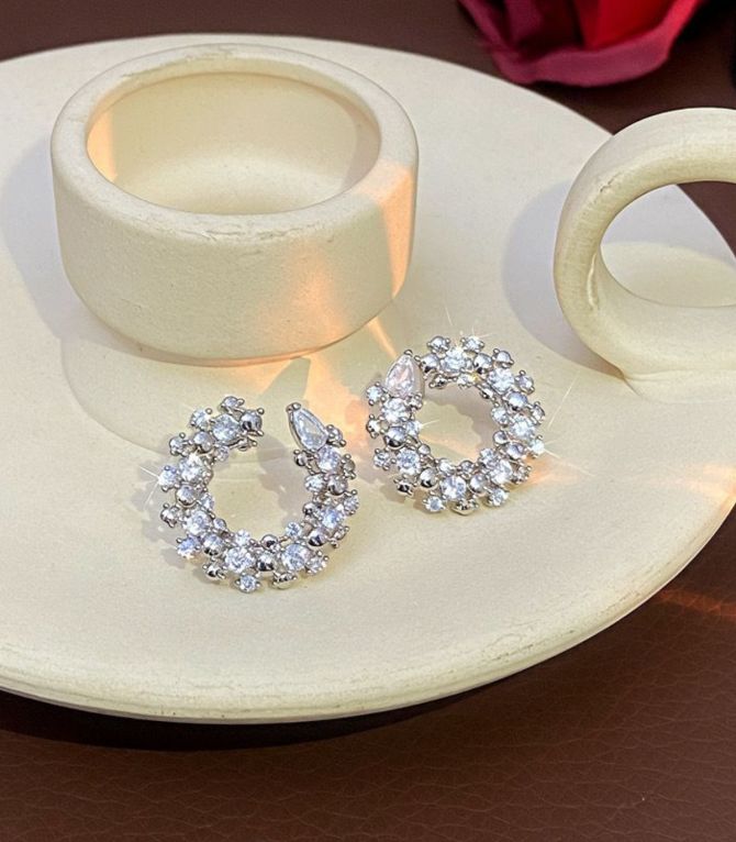 Aretes silver round with diamonds